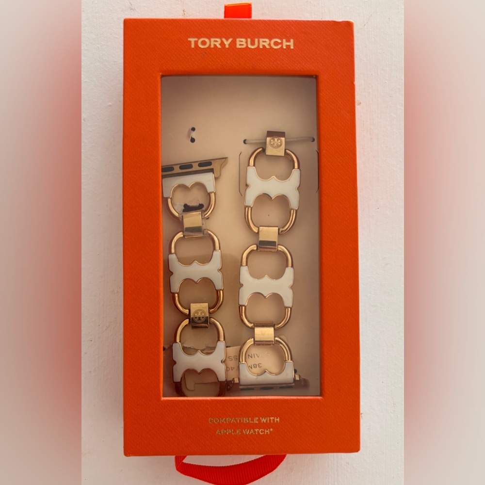 Tory Burch Gold/White Double T Apple Watch band BNWT